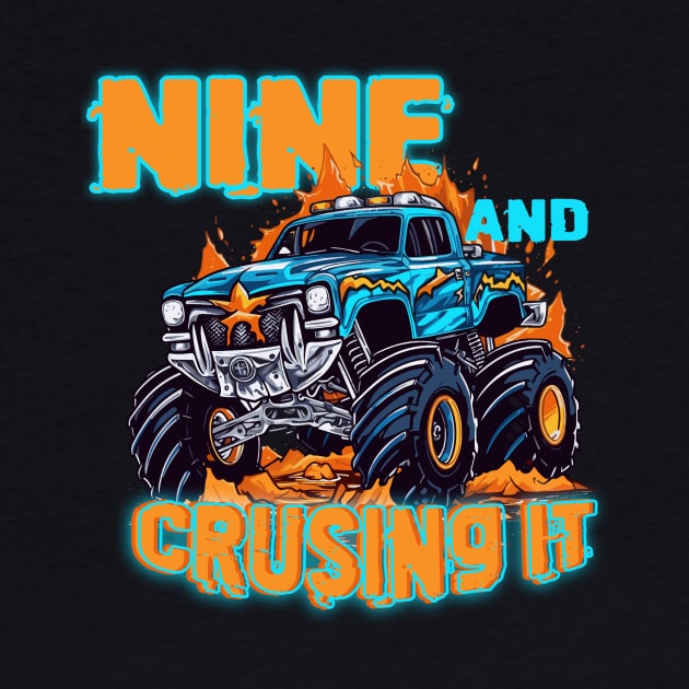 Nine Birthday Boy's Monster Truck Racing B-day Gift For Kids Tollder by FortuneFrenzy